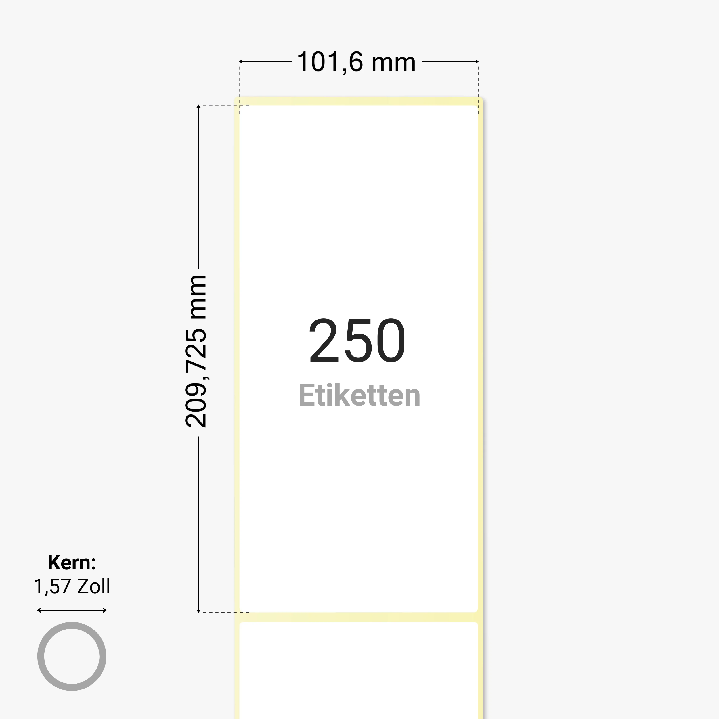 Thermo-Eco-Etiketten, Thermopapier, 101,6 x 209,725 mm, 1,57 Zoll Kern, permanent haftend, weiß, 250 Etiketten pro Rolle